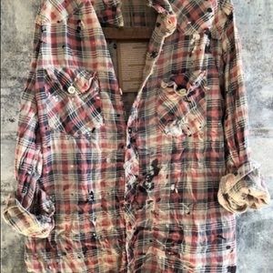 Magnolia Pearl Distressed Plaid Shirt